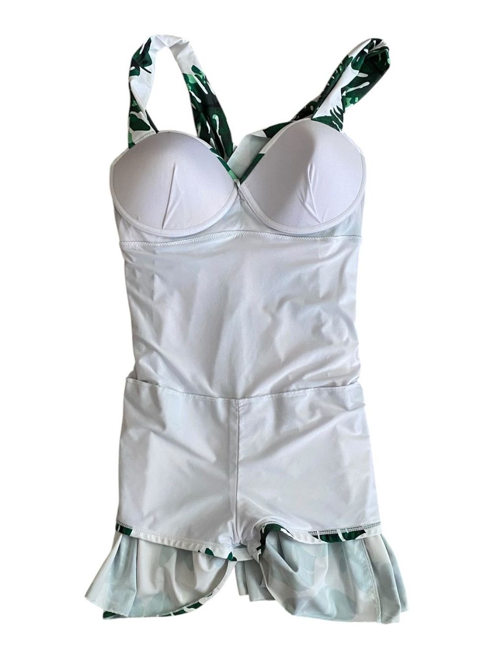 Tropical Palm Leaf Swimsuit Crossover Modest One Piece Swim Dress Beach Resort - Picture 6 of 8